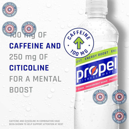 Propel Energy Boost Water – Focus Drink for Home Office and Long Work Sessions, 100mg Caffeine, 12 Pack of 16.9 fl oz