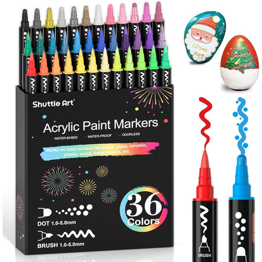 Shuttle_Art_36_Colors_Dual_Tip_Acrylic_Paint_Markers,_Brush_Tip_and_Dot_Tip_Acrylic_Paint_Pens_for_Rock_Painting,_Ceramic,_Wood,_Canvas,_Plastic,_Glass,_Stone,_Calligraphy,_Card_Making,_DIY_Crafts