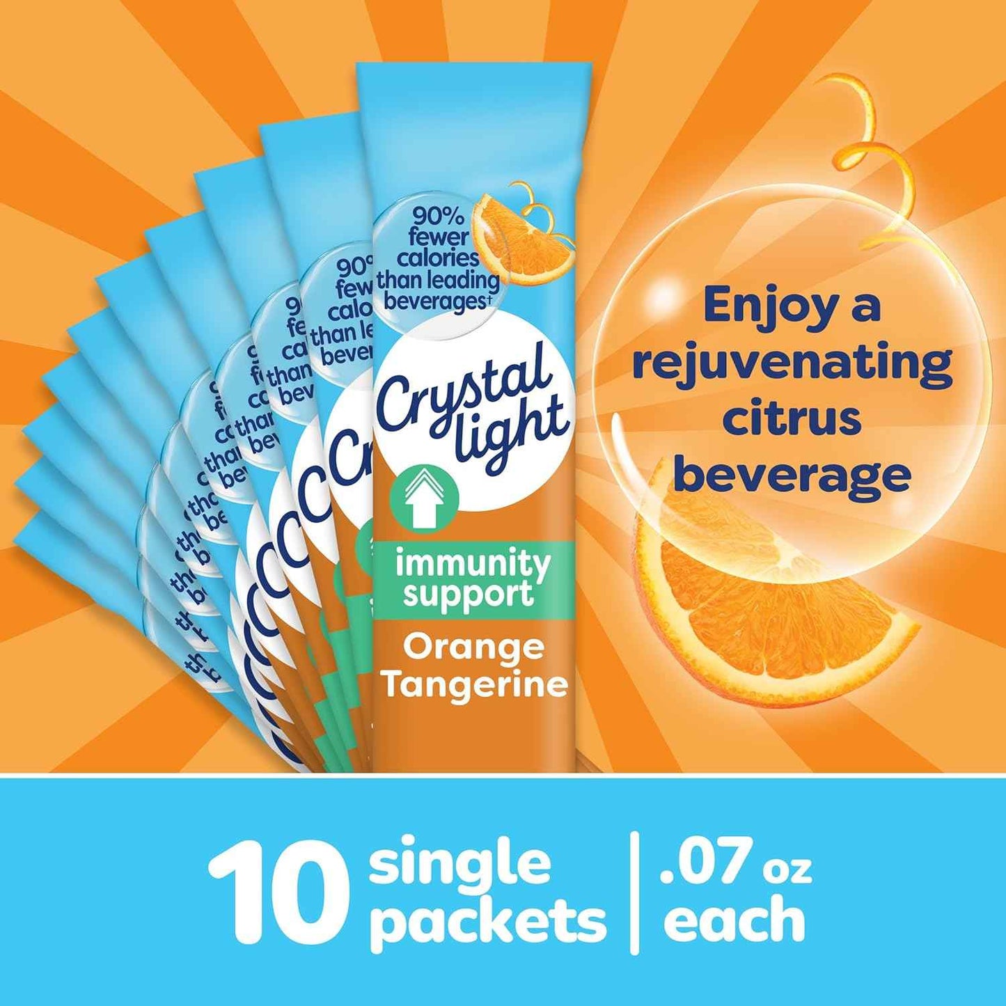 Crystal Light Immunity Support Orange Tangerine Packets – Personal Care Routine Essential for the Home Pantry, Low-Calorie Vitamin Water Alternative