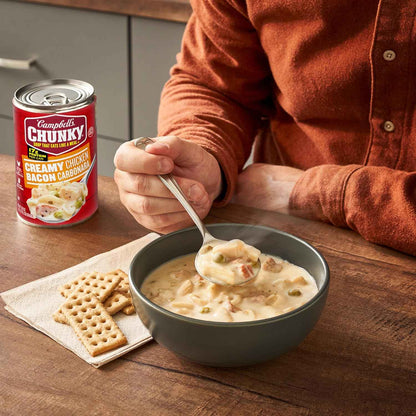 Campbell's Chunky Creamy Chicken Bacon Carbonara Soup, 18.8 oz Can – Single-Serve Ready-to-Heat Meal for Patio Dining and Backyard Gatherings