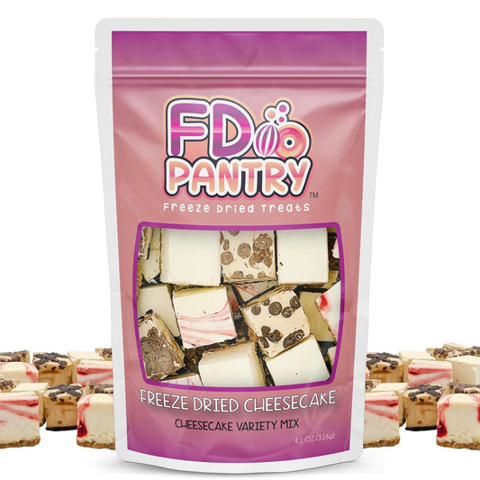 Freeze_Dried_Cheesecake_New_York_Style,_Caramel_Chocolate_Chip_and_Strawberry_Swirl_Crunchy_Treat_Resealable_Bag_4.1_oz_Cheese_Cake