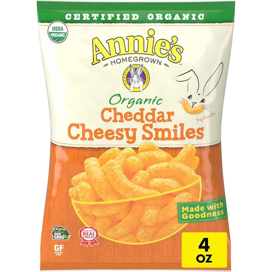 Annie's Organic Cheddar Cheesy Smiles – Portable Single Serve Snack for Road Trips, 4 oz Box