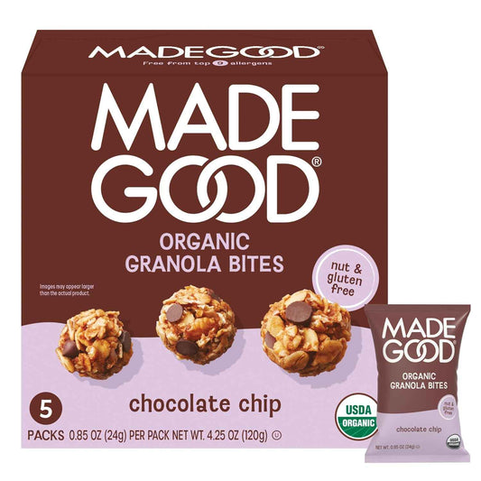 MadeGood Chocolate Chip Granola Bites – Nut-Free Facility Snack for Severe Allergy Households, Cross-Contamination Safe