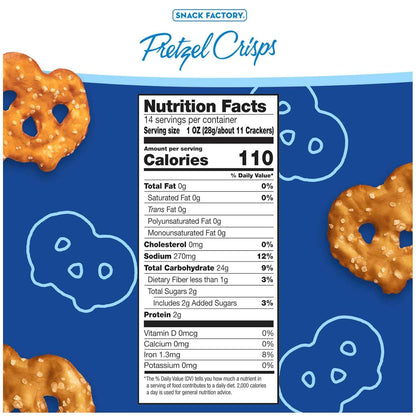 Snack Factory Pretzel Crisps Original Non-GMO 14 oz Party Size Bag for Backyard Patio and Picnic Dipping