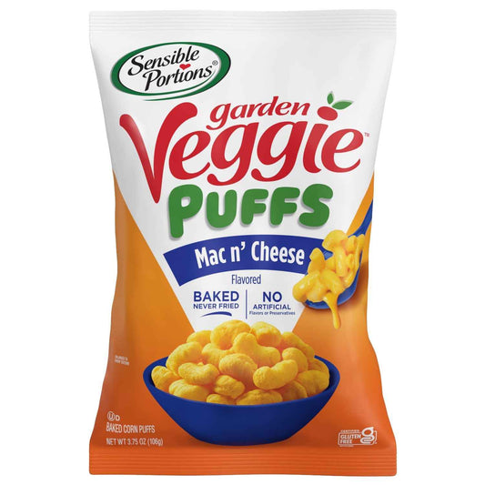 Sensible Portions Garden Veggie Mac & Cheese Puffs, 3.75 oz – Diet-Friendly Crunch Snack for Weight Loss Maintainers