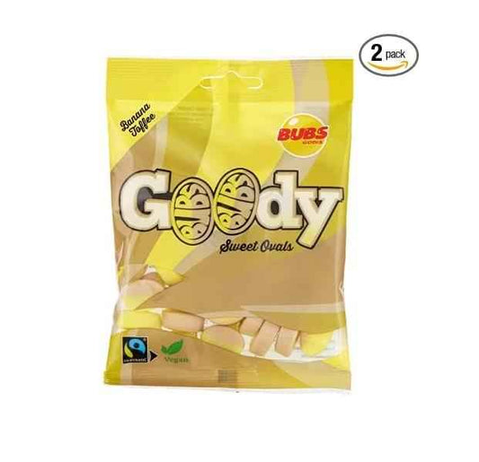 Bubs Goody Sweet Ovals Banana Caramel – Gelatine-Free Kids' Snack Bags for Lunchboxes and Playdates, 2 x 90g