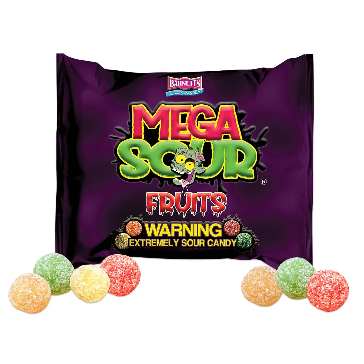 Barnetts Mega Sour Candy Fruits 104g – Travel Snack and Road Trip Sour Sweets in Compact Resealable Pouch
