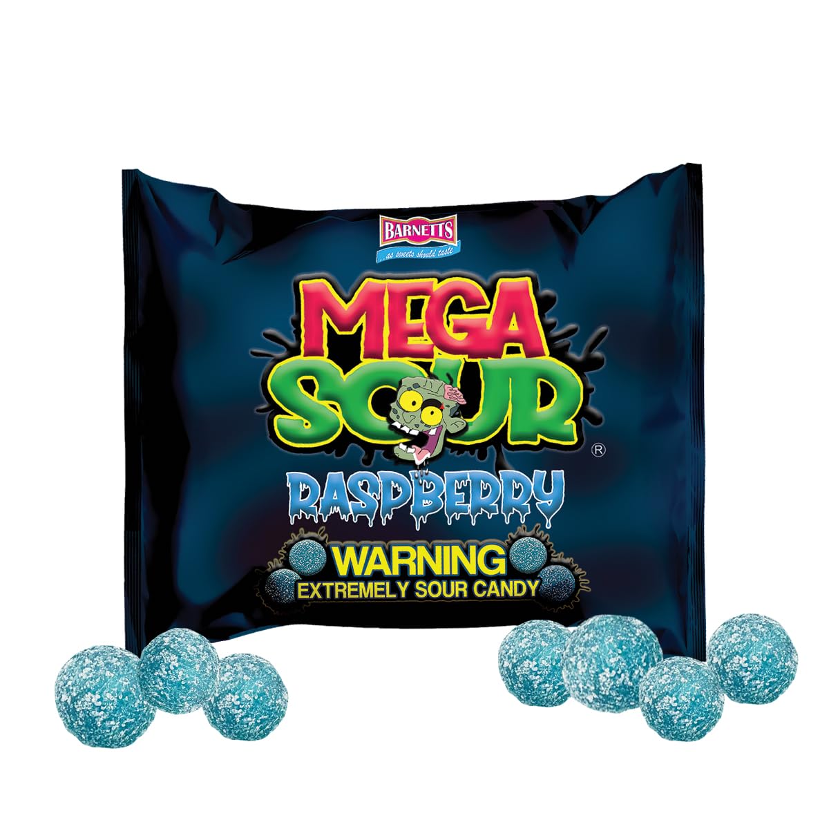 Barnetts Mega Sour Raspberry Candy 200g – Novelty Stocking Stuffer and Retro Gift Hamper Treat for Sour-Candy Lovers