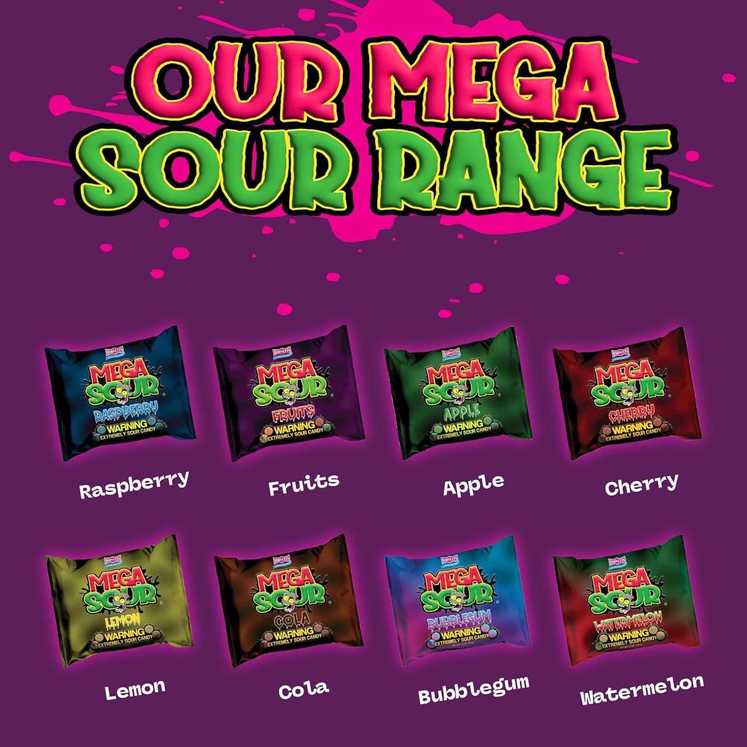 Barnetts Mega Sour Raspberry Candy 200g – Novelty Stocking Stuffer and Retro Gift Hamper Treat for Sour-Candy Lovers