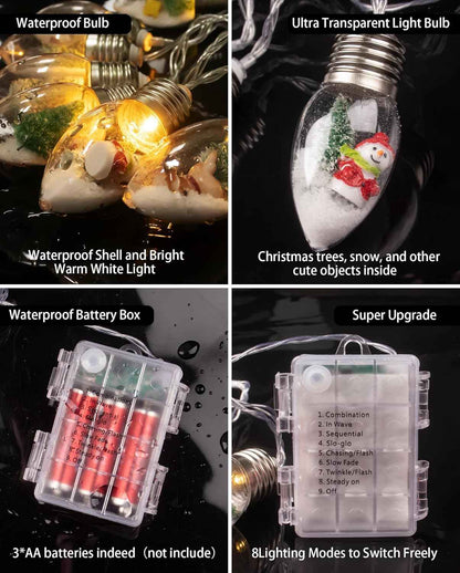LumaGlow Snow Globe String Lights – Child Safe Acrylic Bulbs for Nursery, Playroom and Kids Bedroom Holiday Glow