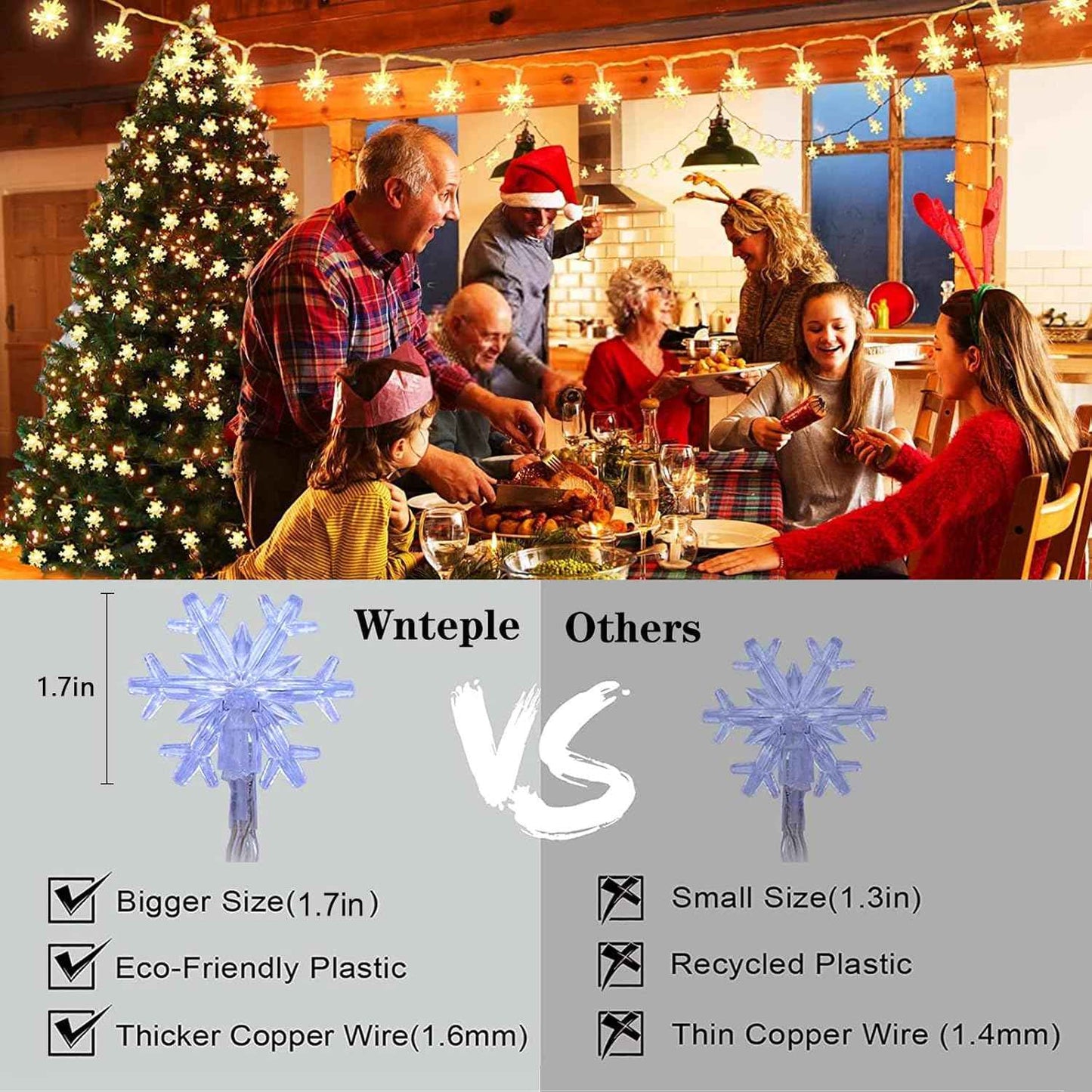 LuminGlow Snowflake Lights – Thoughtful Birthday Gift for Her, Battery Operated Bedroom String Lights for Women