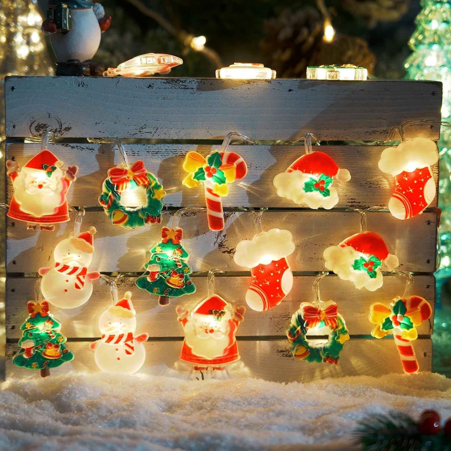 LOLStar Christmas Fairy Lights – Cozy Bedroom String Lights with Santa and Snowman Charms, Battery Operated for Mantel and Windows