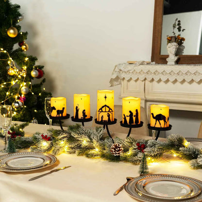 Homemory Nativity Scene Pillar Candles - Living Room Mantel Centerpiece Decor for Cozy Christmas Aesthetic, 5 Flameless LED Set