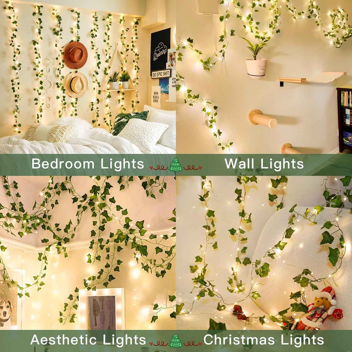 suddus Vine with Fairy Lights – Thoughtful Housewarming Gift for Her, 33ft Leaf String Lights with Remote