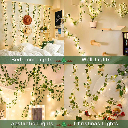 suddus Vine with Fairy Lights – Thoughtful Housewarming Gift for Her, 33ft Leaf String Lights with Remote
