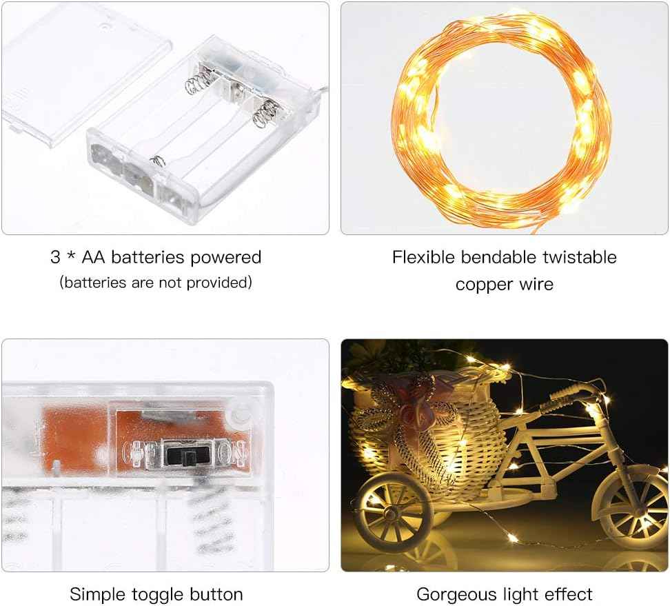 Lumify LED Fairy Lights Battery Operated – 16ft Warm White Copper Wire for Cozy Bedroom Walls and Headboard Ambiance