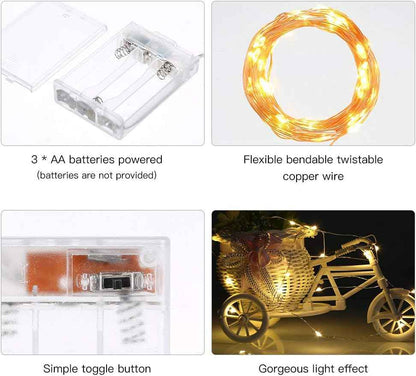 Lumify LED Fairy Lights Battery Operated – 16ft Warm White Copper Wire for Cozy Bedroom Walls and Headboard Ambiance