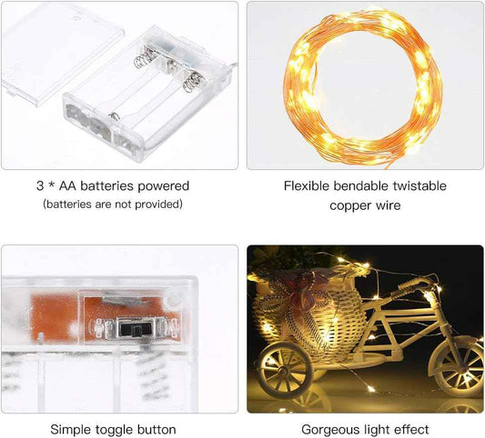 Lumify LED Fairy Lights Battery Operated – 16ft Warm White Copper Wire for Cozy Bedroom Walls and Headboard Ambiance