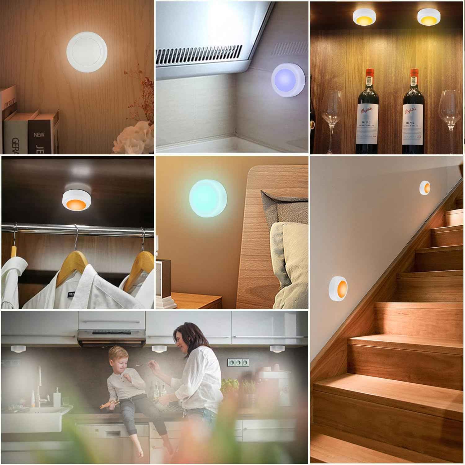 Yiliaw Flameless LED Puck Lights – Safe Night Lighting for Kids Bedrooms, Hallways, and Bathrooms, Auto-Off Timer