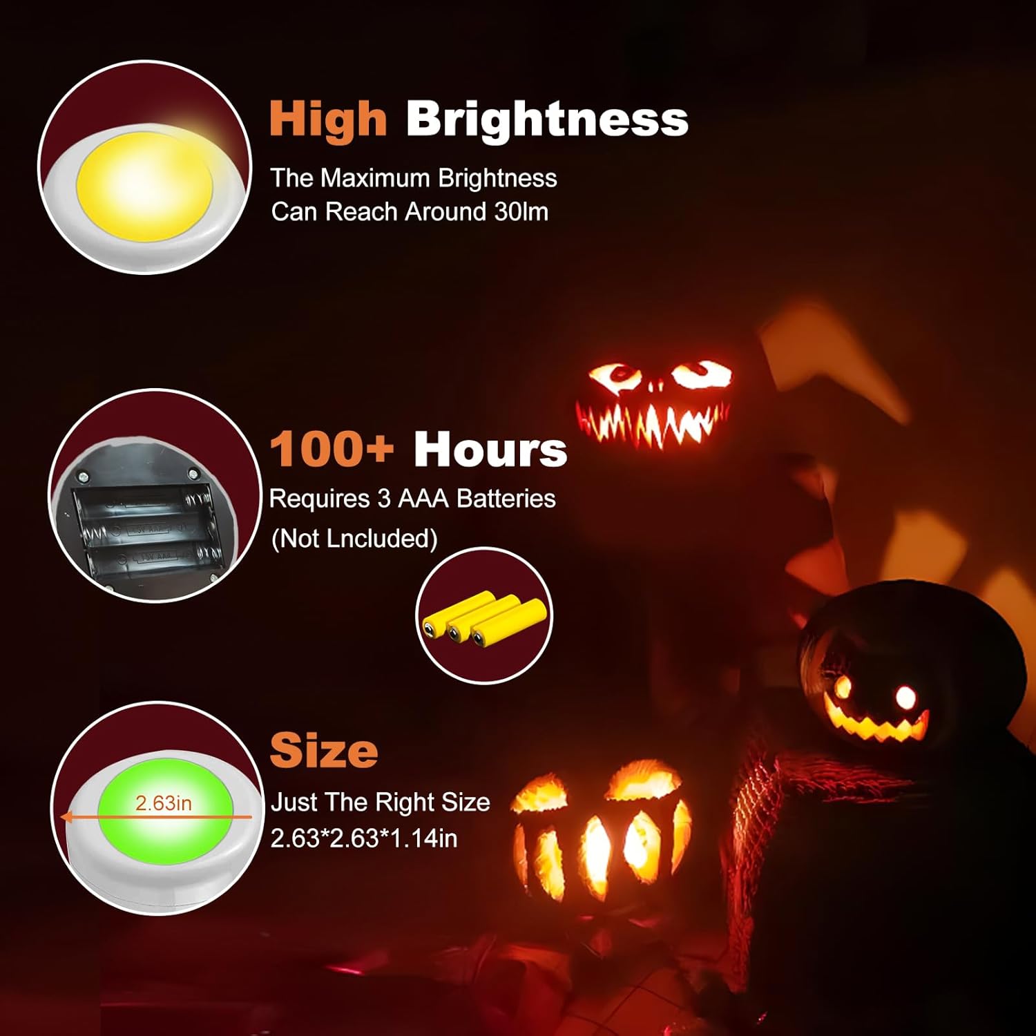 battery-powered (3 x aaa per puck) with up to 100-hour runtime, no wiring needed