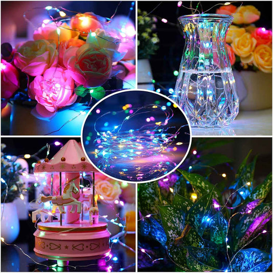 Mandiq 4 Pack Waterproof Fairy Lights Battery Operated, 10ft Silver Wire String Lights for Patio and Outdoor Dining Setup