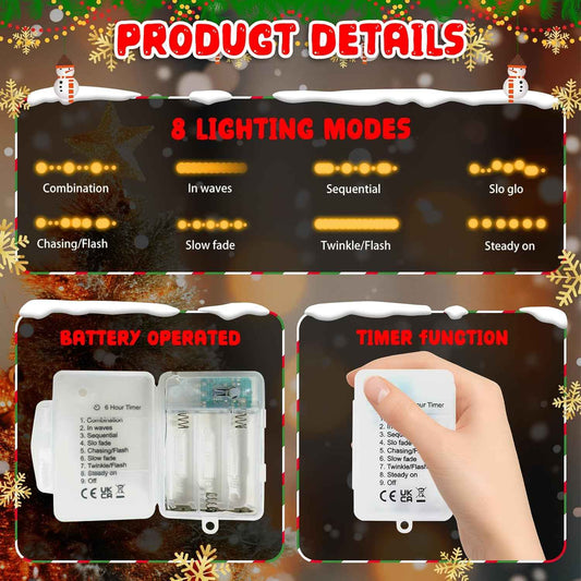 LOLStar Christmas String Lights – Cozy Living Room and Mantel Decor, 9.8FT 20 LED Battery Fairy Lights with Warm White Glow