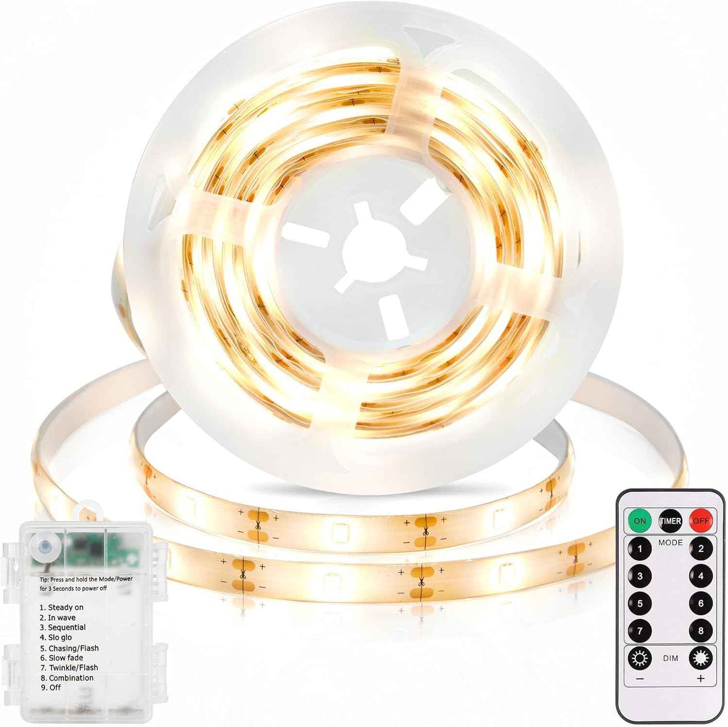 echosari Tape Light No Plug Required – Simple Peel-and-Stick Accent for Intentional Interiors, Warm White, Remote Dimmable
