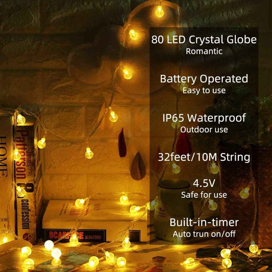 Metaku Globe Fairy Lights Battery Operated Waterproof IP67 Outdoor String Lights for Patio Garden and Backyard Pathway 33ft Warm White