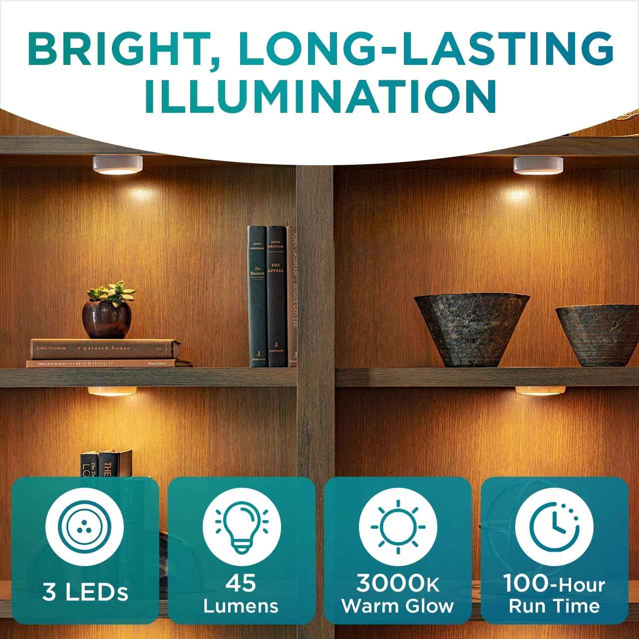 Brilliant Evolution Ultra Thin Touch Puck Lights – Focused Task Lighting for Home Office Desk and Bookshelf, Pack of 2