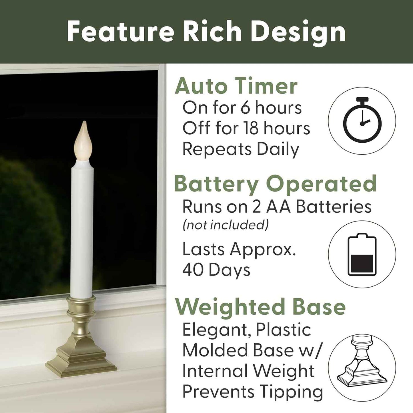 612 Vermont LED Window Candle Pewter Pack – Thoughtful Housewarming Gift for Her First Apartment