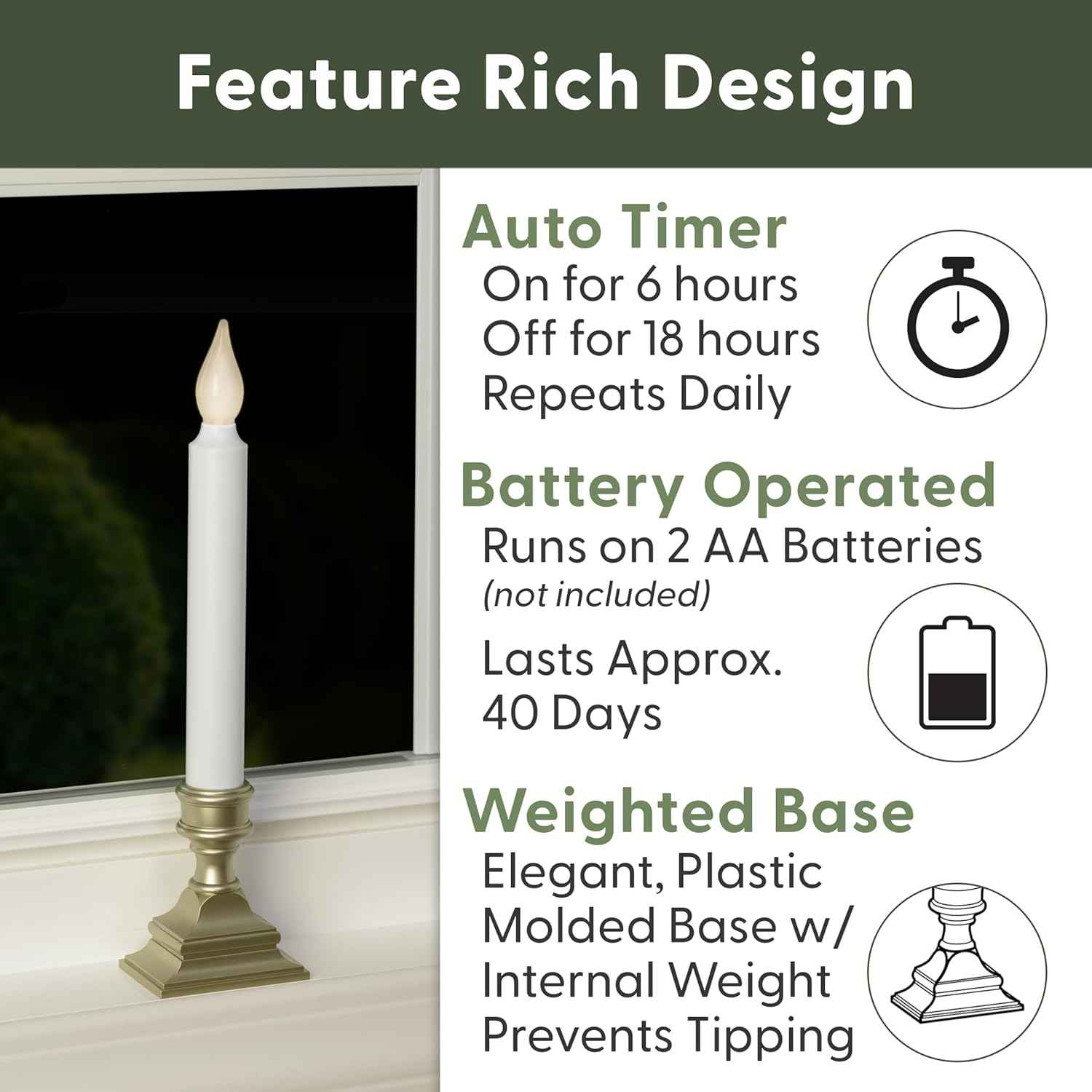 612 Vermont LED Window Candle Pewter Pack – Thoughtful Housewarming Gift for Her First Apartment