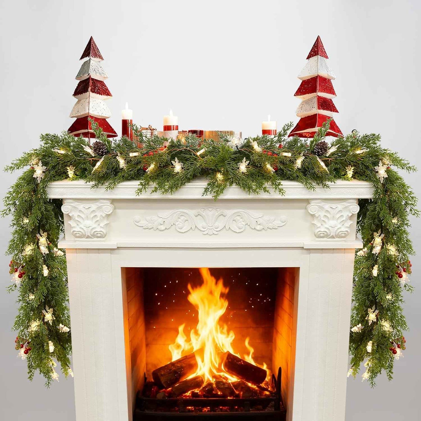 HolyNook Studio Covered Porch Garland – Weather Friendly Front Door Decor with Snowflake and Tree LEDs
