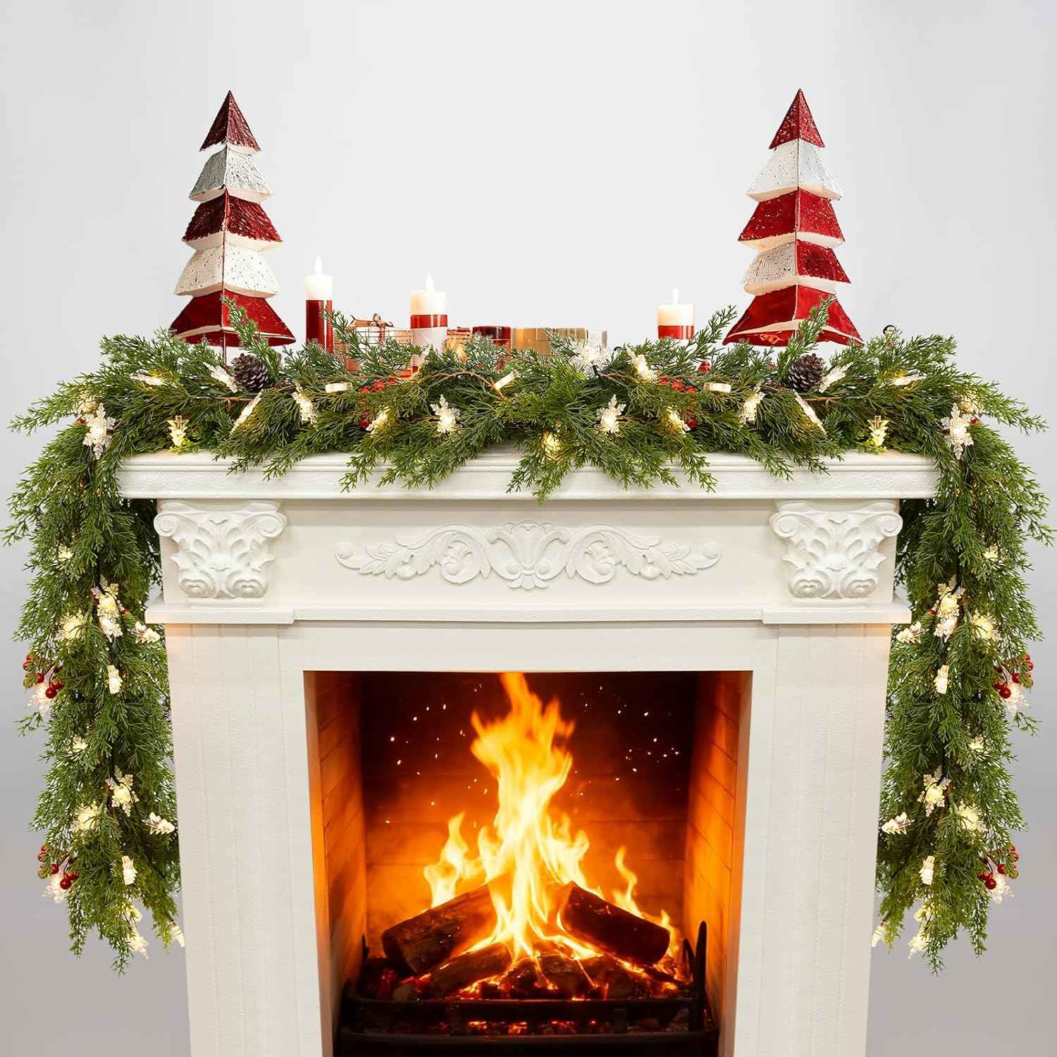 HolyNook Studio Covered Porch Garland – Weather Friendly Front Door Decor with Snowflake and Tree LEDs