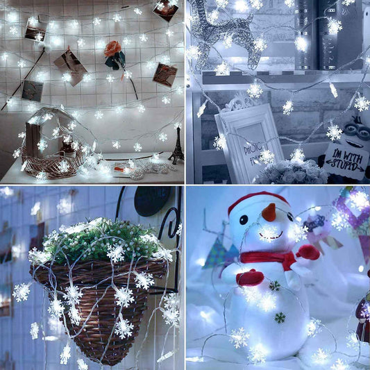 BrizLabs Snowflake LED String Lights – Minimalist Home Decor, Clean Cool White Battery Operated 16ft Lights