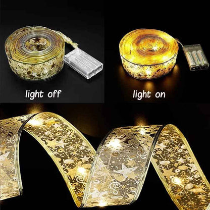 ANJAYLIA Ribbon Lights for Christmas Tree – Thoughtful Holiday Gift for Mom, 32ft Pre-Lit Gold LED Garland for Her Home