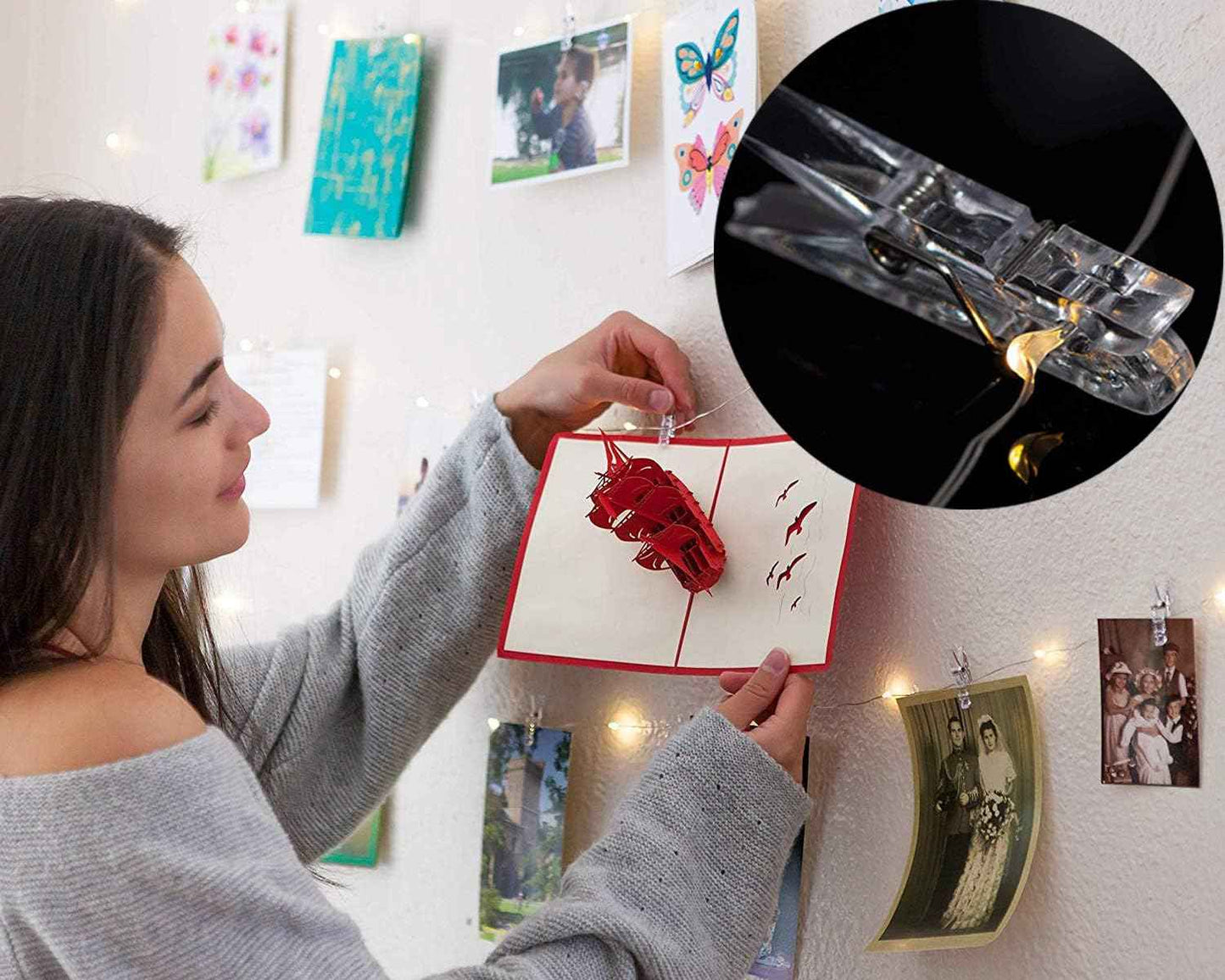 LECLSTAR 50 LED Photo Clip String Lights – Thoughtful Birthday Gift for Women, Memory Display for Bedroom Wall