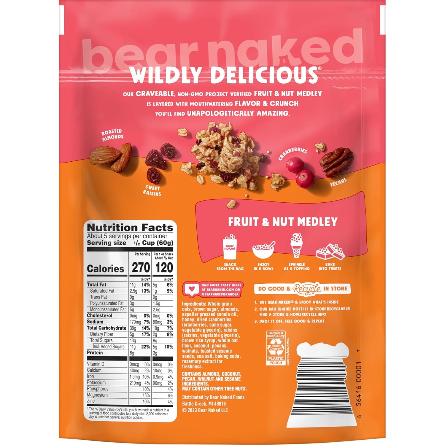 Bear Naked Granola Cereal – Calming Whole-Grain Snack for Home Office Wellness Breaks, 12oz Pouch