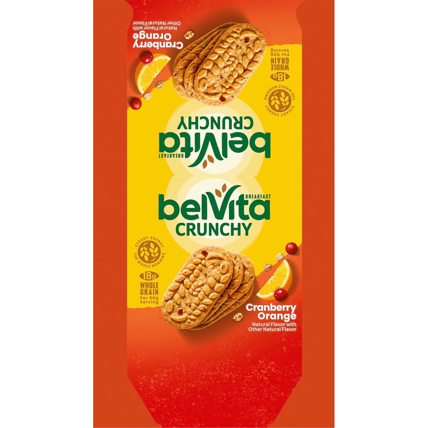 belVita Cranberry Orange Breakfast Biscuits – Simple Pantry Staple for Zero-Prep Mornings, 8 Packs of 4 Bars
