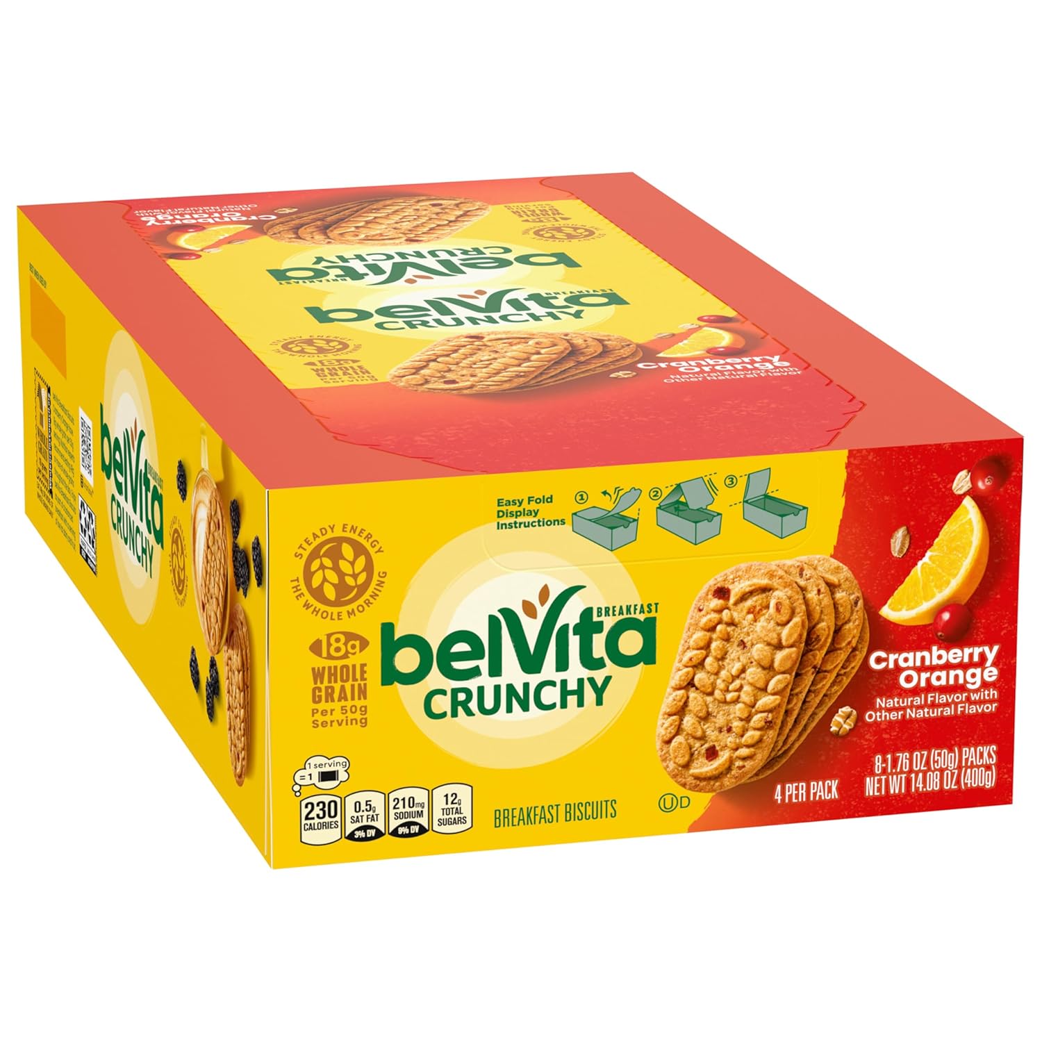 belVita Cranberry Orange Breakfast Biscuits – Simple Pantry Staple for Zero-Prep Mornings, 8 Packs of 4 Bars