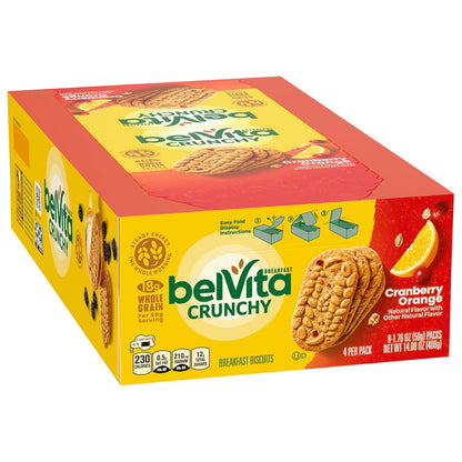 belVita Cranberry Orange Breakfast Biscuits – Simple Pantry Staple for Zero-Prep Mornings, 8 Packs of 4 Bars