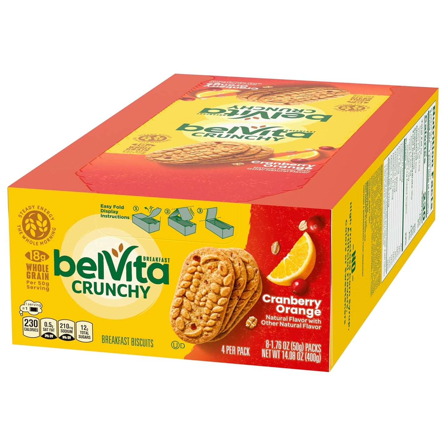belVita Cranberry Orange Breakfast Biscuits – Simple Pantry Staple for Zero-Prep Mornings, 8 Packs of 4 Bars