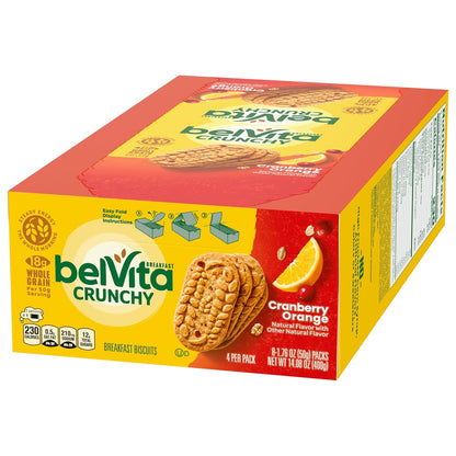belVita Cranberry Orange Breakfast Biscuits – Simple Pantry Staple for Zero-Prep Mornings, 8 Packs of 4 Bars