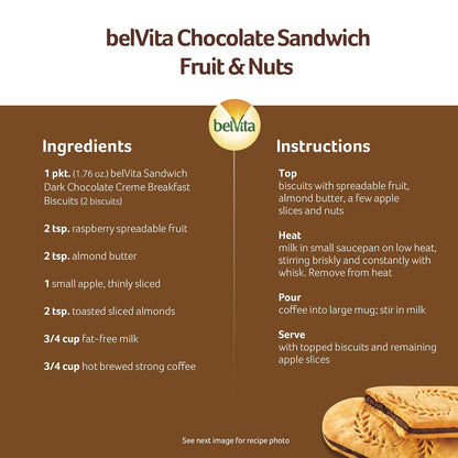 belVita Dark Chocolate Creme Sandwiches – Commute-Friendly Steady Energy for Busy Workdays, 12-Pack Value Box