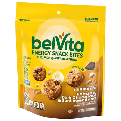 belVita Energy Snack Bites Banana Dark Chocolate – Portable Hiking Trail Snack with Sustained Energy, 5 oz Pouch