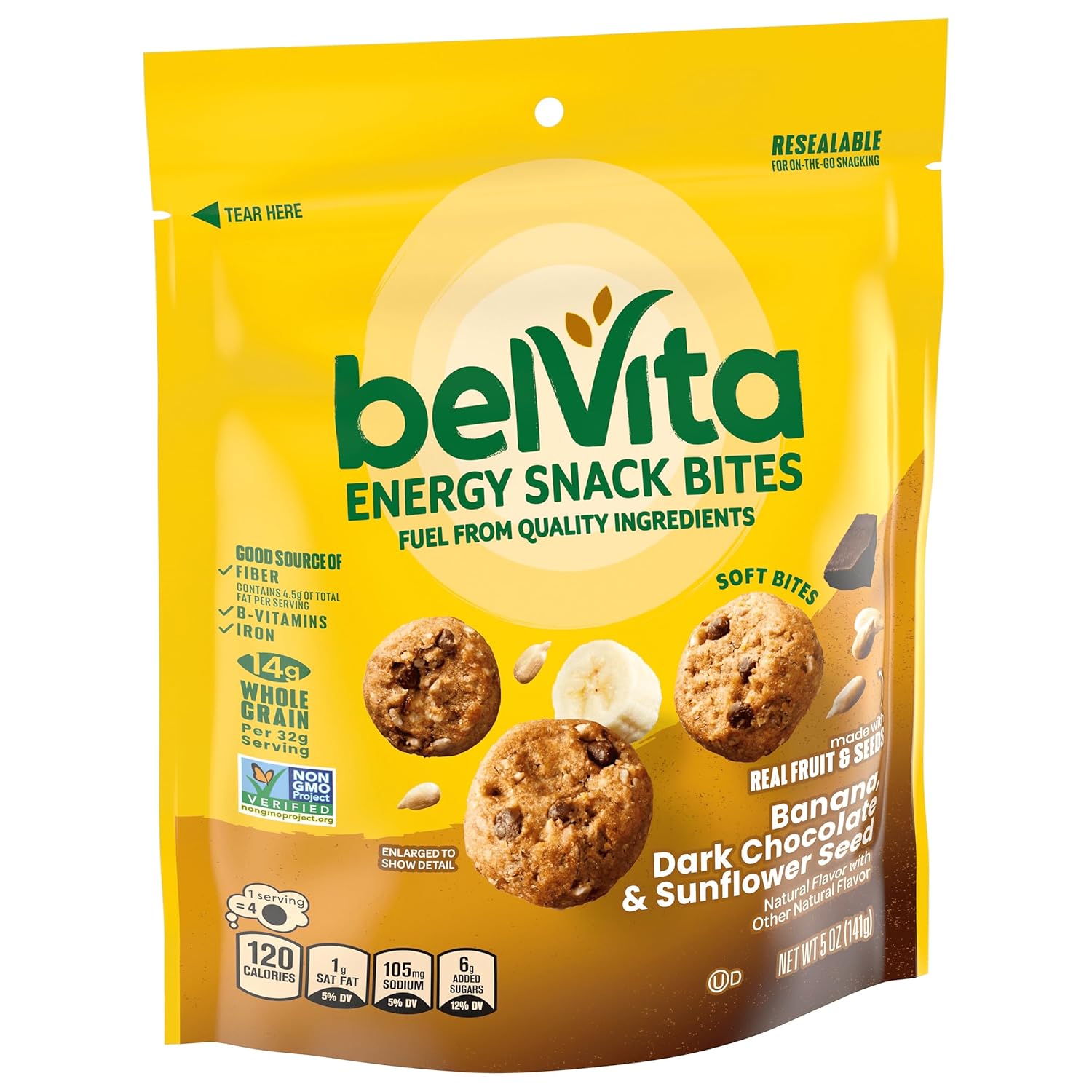 belVita Energy Snack Bites Banana Dark Chocolate – Portable Hiking Trail Snack with Sustained Energy, 5 oz Pouch