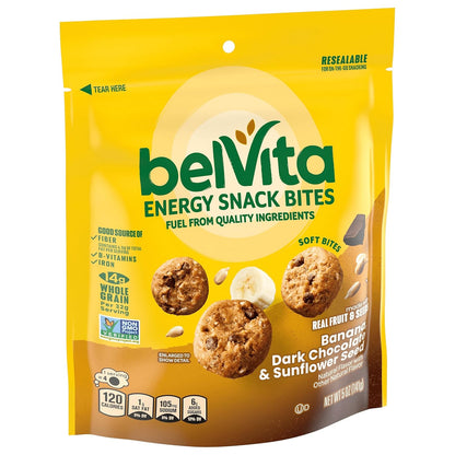 belVita Energy Snack Bites Banana Dark Chocolate – Portable Hiking Trail Snack with Sustained Energy, 5 oz Pouch
