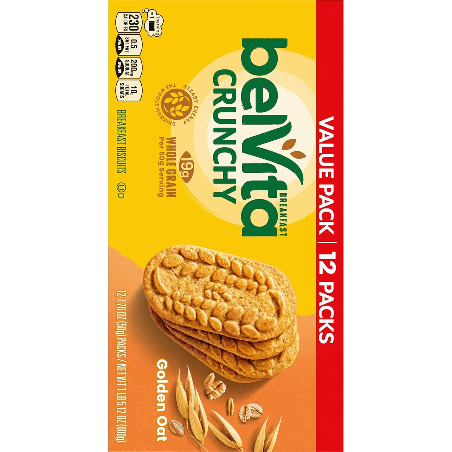 belVita Golden Oat Breakfast Bars 12-Pack — Slow-Release Carbs to Power Workdays and Pre-Meeting Focus