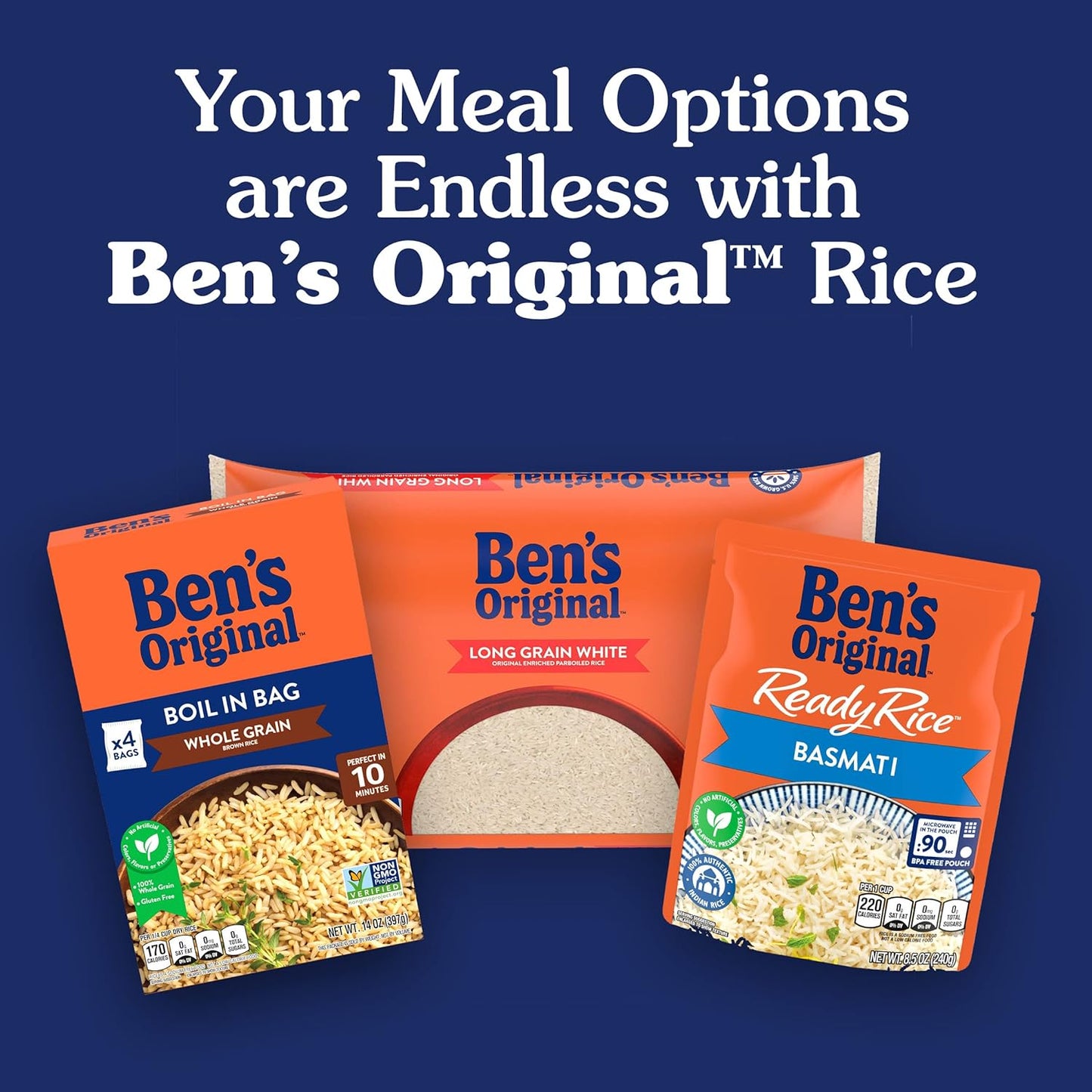 BEN'S ORIGINAL Long Grain White Rice, 5 lb Bag – Family-Sized Side for Kid-Friendly Lunchbox Packing and Dinner Plates