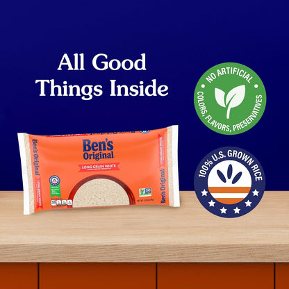BEN'S ORIGINAL Long Grain White Rice, 5 lb Bag – Family-Sized Side for Kid-Friendly Lunchbox Packing and Dinner Plates