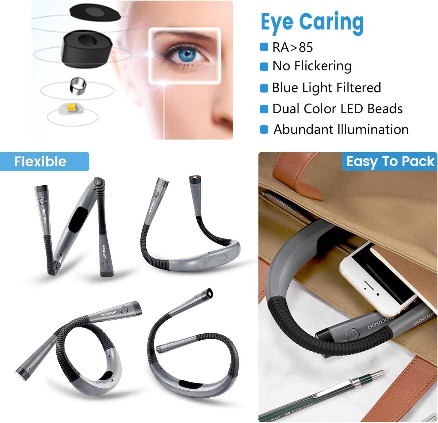 Glocusent Bendable Neck Light for Focused Home Office Work – Dual-Arm LED for Detail-Oriented Tasks